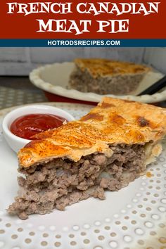 a slice of french canadian meat pie on a plate