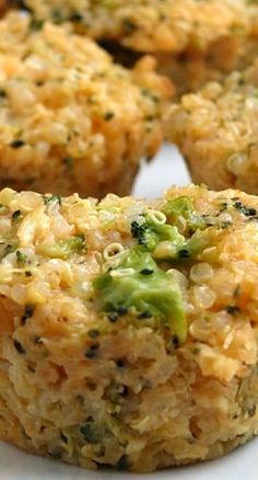 broccoli and rice muffins on a white plate