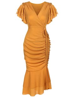 The 1930s elegant lace-up pleated fishtail dress puts you in the spotlight in spring. Layered sleeve with lace on the top, wrap bodice with a pleated skirt and classic fishtail, made of soft and supple fabric for curve-hugging. Whether on a date or going to a dance, a fishtail dress gets you to look gorgeous and make you more feminine and stunning. 
 Stretch: Slight Stretch Length: Below Knee Length Zipper: Side Concealed Zipper Package Content: 1 x Women dress Care Instructions: 1.Handwash i... Feminine Modesty, Swan Aesthetic, Fishtail Dress, Bella Swan, In The Spotlight, Dressy Outfits, Clothes Horse