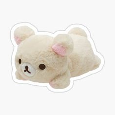 a white teddy bear laying down with its eyes closed sticker on a white background