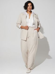 FIT Model is 5'9. 5” wearing size 0. . Measures 30” from shoulder (size 2). MATERIALS + CARE Lyocell and linen blend woven fabric: A lightweight, breathable and sophisticated fabric for warmer weather. Stretch level: None. 75% lyocell, 25% linen. Dry clean only. Imported. DETAILS Collared neckline. Long sleeves. Front button closure. The best plus size women's studio linen blazer blazers in chateau gray made of linen. These dressy clothes and work-wear, office-wear, career-wear, and business-wea Plus Size Linen Outfits, Linen Suits Women, Dressy Clothes, Linen Outfits, Plus Size Fall, Business Dress, Linen Suit, Career Wear, Brunch Outfit