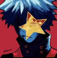 an anime character with blue hair and a star on his face