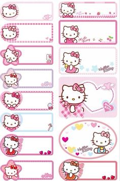 hello kitty stickers with hearts and bows on them, all in different colors to match the