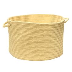 a large yellow rope basket on a white background