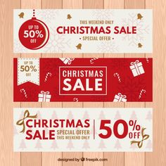 christmas sale banners with presents on wooden background