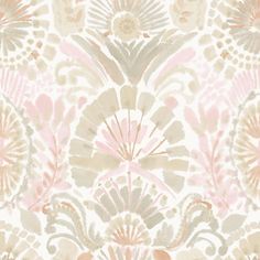 an abstract floral pattern in pink, beige and grey colors on a white wallpaper background