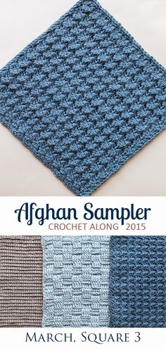 the afghan sample crochet along 2013 march, square 3 is shown in three different colors