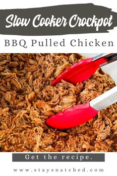 the recipe for slow cooker crockpot bbq pulled chicken is shown here