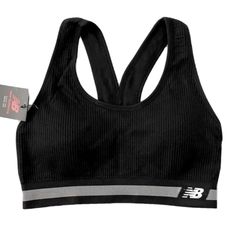 Brand New With Tags! Size M Black Ribbed Activewear For Sports, Casual Ribbed Sports Bra, Black Ribbed Athleisure Activewear, Black Ribbed Sporty Activewear, Black Ribbed Activewear For Gym, Black Ribbed Gym Activewear, New Balance Athleisure Activewear For Workout, New Balance Black, Black Rib