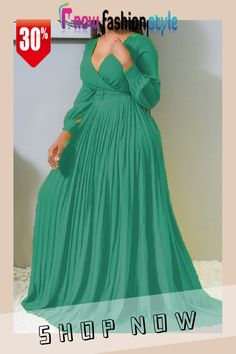 Green Sexy Fashion V-neck Long Sleeve Dress (Without Belt) Green V-neck Solid Dress, Green Solid Color V-neck Dress, Green V-neck Maxi Dress For Night Out, Flirty V-neck Maxi Dress For Evening, Chic Green V-neck Dress With Surplice Neckline, Chic Green V-neck Maxi Dress, Fall V-neck Solid Color Maxi Dress, Chic Maxi Length V-neck Dress In Solid Color, Chic Green Maxi Dress