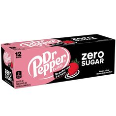 a box of dr pepper zero sugar strawberry flavored drink, 12 - ounces