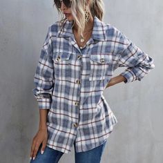 Flannel Shirt Fall Plaid Collared Blouse, Plaid Collared Blouse For Fall, Fall Cotton Shirt For Day Out, Plaid Button-up Blouse For Winter, Winter Plaid Button-up Blouse, Fall Flannel Shirt With Long Sleeves For Day Out, Spring Flannel Tops With Button Closure, Plaid Long Sleeve Shirt For Day Out, Plaid Long Sleeve Blouse For Day Out