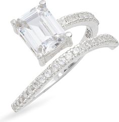 SHYMI Cubic Zirconia Bypass Statement Ring | Nordstrom Emerald Cut, Statement Ring, Sterling Silver Ring, Statement Rings, Silver Ring, Sterling Silver Rings, Cubic Zirconia, Silver Rings, Nordstrom