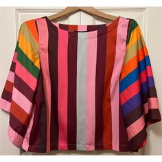 Nwt Colorful Striped Kimono Sleeve Top By Geisha Designs From Anthropologie. Lightweight Fabric. Rounded Neckline. Colorful Vertical Stripes Print. Flowy, Kimono-Style Sleeves. Relaxed Fit. Lines Marked Through Tags To Prevent Retail Returns. 100% Cotton. Dry Clean Only. Perfect Top To Pair With Palazzo Pants For A Tropical Vacation, Or Wear To The Office With A Pencil Skirt. Brand New With Tags, Never Worn. Msrp $118. Size S Petite. Chic Multicolor Cotton Tops, Fitted Blouse With Vibrant Print, Red Cotton Tops With Colorful Pattern, Fitted Multicolor Tops With Rainbow Print, Vibrant Fitted Multicolor Tops, Fitted Multicolor Tops With Colorful Pattern, Colorful Fitted Vibrant Top, Pink Cotton Top With Colorful Pattern, Red Colorful Pattern Blouse