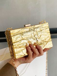 New Fashion Personality Ice Crack Clip Gold Box Chain Bag, Korean Simple Literary Fashion Trend Shoulder Messenger Bag, Suitable For Office, Going Out, Dating, Shopping, Shopping, Gift Giving, Travel, Commuting Gold Glamorous   PMMA Plaid,Plain,All Over Print,Textured Pattern Square Bag   Women Bags, size features are:Bust: ,Length: ,Sleeve Length: Trendy Gold Square Evening Bag, Rectangular Box Bag With Chain Strap As Gift, Trendy Gold Box Clutch Bag, Trendy Rectangular Case Box Bag As Gift, Gold Evening Bag As A Gift, Trendy Evening Bag As A Gift, Gold Square Box Bag Fashion Accessory, Gold Rectangular Bag As Gift, Trendy Gold Rectangular Box Bag