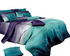 PRICES MAY VARY. premium quality, breathable and eco-friendly Well designed with hidden zipper closure and corner ties Reversible, durable and machine washable with beautiful modern style Includes: one California king cover 106"x96", two pillowcases 20"x38", and two pillow shams 20"x36"+2" (Note: Duvet insert/comforter is NOT included.) Reminiscent of modern curvy forms, our Twilight-P bedding captures dotted globes and the perfect swooping curves in nature. The background is filled with little Contemporary Bedroom Sets, Purple And Teal, Luxury Sheets, Cotton Bedding Sets, Duvet Bedding Sets, Queen Comforter, Duvet Bedding, Comforter Cover, Cotton Sheets