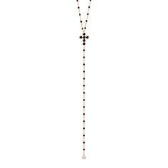 Gigi Clozeau - Pearled Cross Diamond Rosary, Black, Rose Gold Luxury Black Pearl Chain Necklace, Luxury Black Necklace With Pearl Pendant, Luxury Pearl Necklace With Adjustable Chain, Luxury Rose Gold Pearl Chain Jewelry, Luxury Rose Gold Lariat Necklace, Diamond Rosary, Black Resin, Black Rose, Rosary