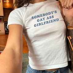 LGBT Shirt, Somebody's Gay Ass Girlfriend Y2K Baby Tee, Funny Gay Pride Shirts, Queer Tshirt, Unisex LGBTQ Clothing, 90s Aesthetic 2000s by MediocreMillennials on Etsy Pride Merch Aesthetic, Gender Affirming Clothes, Gay Club Outfit Women, Gay Outfits Women, Lgbtq Aesthetic, Queer Aesthetic, Gay Style, Etsy Tshirt, Gay Outfits