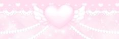 a pink background with hearts and angel wings on the top right corner is a white lace border