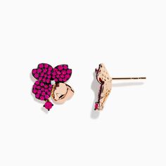 Effy Nature 14K Rose Gold Ruby and Diamond Flower Earrings 14k Rose Gold Flower Earrings, Rose Gold Flower Earrings In 14k Gold, Rose Gold 14k Gold Flower Earrings, Fine Jewelry Rose Gold Flower Earrings, Rose Gold Flower Earrings Fine Jewelry, Rose Gold Flower-shaped Earrings For Valentine's Day, Diamond Flower Earrings, Rose Stone, Diamond Flower