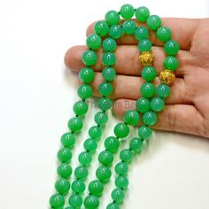 "DESCRIPTION: Thank you for coming in! Breath-taking imperial chrysoprase bead necklace with rare sphere stones and 18k solid gold granulation spacers, 423 carats of mesmerizing glowing green material! Extremely rare and precious! 36\" long Lariate necklace! You'll get the necklace you see! SIZE: 8mm-9.2mm MATERIAL: 18k solid gold, Imperial Chrysoprase(Australian Origin)" Chrysoprase Gemstone Jewelry With Round Beads, Gold Spiritual Emerald Necklace With Round Beads, Gold Emerald Necklace With Round Beads And Spiritual Style, Jade Emerald Necklace With Round Beads For Healing, Elegant Green Onyx Beaded Necklaces, Elegant 8mm Round Beads For Gems And Cabochons, Green Onyx Gemstone Beaded Necklaces With Round Beads, Green Onyx Round Beads Jewelry, Green Onyx Gemstone Beaded Necklace With Round Beads