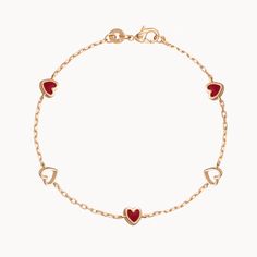 A symbol of love beyond any words. Our Valentines Chain Bracelet is a heartfelt gesture of love in jewelry form. Each bracelet features a chain of mini hearts to add a pop of romantic red and affection into any bracelet stack.&nbsp;18K Champagne Gold PlatedBracelet measures 7, adjustable to 6.3Sent with love in a complimentary gift box Rose Gold Adjustable Chain Bracelet For Valentine's Day, Valentine's Day Rose Gold Adjustable Chain Bracelet, Valentine's Day Rose Gold Heart Bracelet With Jubilee Detail, Valentine's Day Gold Jubilee Bracelet, Red Dainty Heart Charm Bracelet, Elegant Red Charm Bracelet With Heart Charm, Red Heart-shaped Elegant Charm Bracelet, Elegant Red Bracelets With Heart Charm, Elegant Red Bracelet With Heart Charm