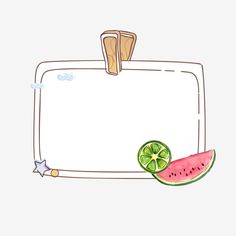 a piece of watermelon with a slice of lime next to it on a white board