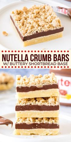 nutella crumb bars stacked on top of each other