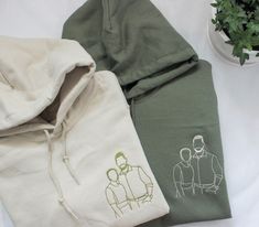 "Matching Sweatshirt, Couples Matching Sweatshirt, Custom Embroidered Couple Portrait Sweatshirt, Custom Embroidered Sweatshirts Couple --Sweatshirts With Custom Text-- Please send your photo to us via Etsy Message(message to seller) ( or you can email to : peekaboo.designs.2020@gmail.com )  If you want to embroider an image with more than 2 persons, please use this link        https://www.etsy.com/listing/1412672673/custom-family-portrait-custom?ref=listings_manager_grid ORDER INSTRUCTIONS ** C Hooded Cotton Tops With Machine Embroidery, Pink Sweatsuit, Couple Sweatshirts, Heat Press Printing, Pink Two Piece, Pink Joggers, Blue Joggers, Couples Sweatshirts, Matching Sweatshirts