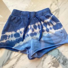 Blue Tie-Dye Aqua Shorts Super Comfortable Drawstring At Waist Pockets On Sides Never Worn, Tags Still Attached Aqua Shorts, Blue And White Shorts, Tie Dye Colors, Belted Shorts, Tie Dye Shorts, Embroidered Shorts, Fun Fashion, Denim Shorts Women, Blue Tie