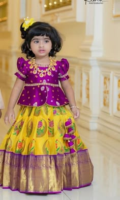 Pattulanga Designs For Kids, Pattu Pavada, Kids Party Wear Dresses, Kids Dress Collection