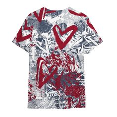 Brand Dunkare Dunkare Retro Olympic 6s Shirt - Kiss My Hugz Heart Grunge Graphics Shirt Unisex Casual Red Shirt With Heart Graphic, Multicolor Heart Print Crew Neck Top, Multicolor Heart Graphic Crew Neck Top, Red Heart-shaped Top With Graphic Print, Casual Multicolor T-shirt With Heart Print, Casual Multicolor Heart Print T-shirt, Multicolor Short Sleeve Tops With Heart Print, Grunge Graphics, Graphics Shirt