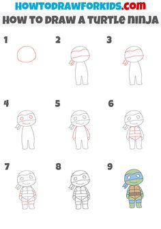 how to draw a turtle ninja step by step drawing instructions for kids and beginners