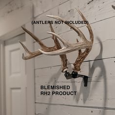 two antlers mounted to the side of a wall