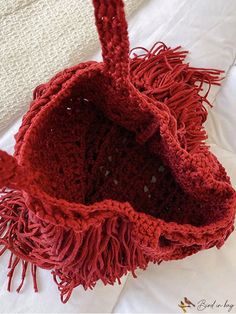 Bird in Bag - Womens Woven Knitted Shoulder Bag for Summer Burgundy Bag, Crochet Bags, Bird In Bag, Save The Planet, Bag Straps, Crochet Bag, Polyester Material, Bag Lady, Size Medium