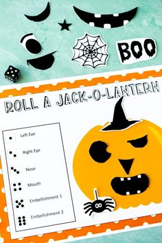 roll a jack - o - lantern game for kids to play in the halloween themed classroom