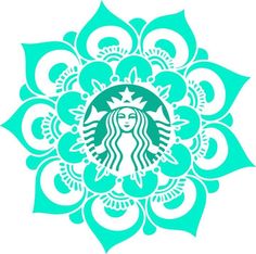 the starbucks logo is shown in blue and white, as well as an ornate flower