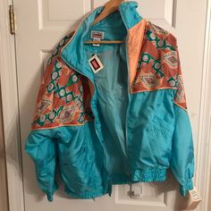 Brand New With Tags. Pink/Peach And Blue. So Retro Janeve Activewear Jacket Silk Sport Jacket Coat Very Retro Look. Made In The Late 80s Or Early 90s I Am Guessing. Very Rare To Find One Brand New Like This In This Colorful Color Way. Will Consider Offers Hmu Silk Jacket, Sports Jacket, Retro Look, Vintage Silk, Pink Blue, Coats Jackets, Active Wear, Jackets & Coats, Jackets For Women