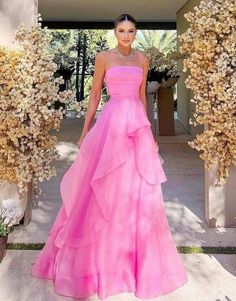 Strapless Organza, Modest Evening Dress, Prom Dresses Long Pink, Long Formal Gowns, Strapless Prom Dresses, Pink Prom Dress, Prom Dresses Modest, Pink Prom, فستان سهرة