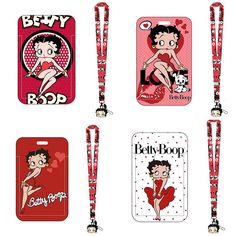 ID Card Holder Lanyard Cartoon Keychain Wallet Name tag Holder Betty boop Cartoon Keychain, Tag Holder, Keychain Wallet, Betty Boop