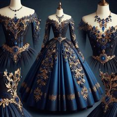 Witchy Dresses, Bell Sleeve Wedding Dress, Blue And Gold Dress, Formal Occasion Dress, Fairytale Fashion, Dress Alterations, Dress Attire, Dress Design Sketches