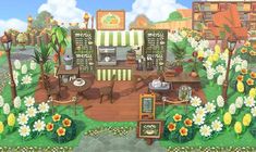 Acnh Cafe, Cafe Design Ideas, Animal Crossing Coffee, Cottage Core Animal Crossing, Animal Crossing Cafe, Cottagecore Animal Crossing, Acnh Cottagecore, Menue Design, Animal Crossing 3ds