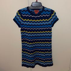 Worn Once. Still Basically Brand New. Knitted Material Blue Knitted Sweater Dress, Fitted Multicolor Casual Sweater Dress, Blue Stretch Knit Dress, Casual Blue Knit Dress, Casual Multicolor Knit Sweater Dress, Casual Blue Sweater Dress For Spring, Spring Short Sleeve Knit Sweater Dress, Spring Knit Sweater Dress With Short Sleeves, Blue Knit Mini Dress