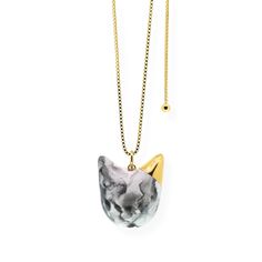 Cat Necklace With Golden Ear Marble – CJ·314 Necklace Model, Animal Print Party, Ear Chain, Black And White Marble