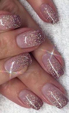 Nails With Glitter, Natural Nail Art, Nail Art Ombre, Pretty Nail Art, Nail Designs Glitter, Glitter Nail Art, Fancy Nails, Short Acrylic Nails, Nail Arts