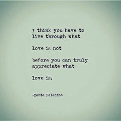 a quote that reads i think you have to live through what love is not before you can truly appreciate what love is