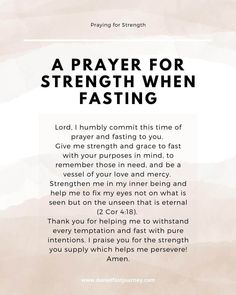 a prayer for strength when fasting, with the text in black and white above it