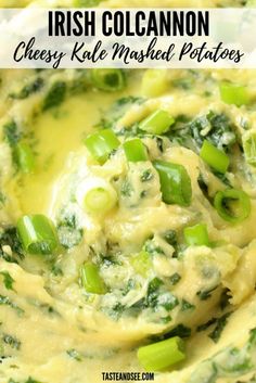 a close up of food with broccoli and cheese in it on a plate