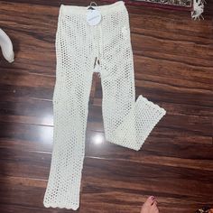 Never Worn, New With Tags. Can Wear Over A Swimsuit Or With Cute Undies! White Crochet Bottoms For Vacation, Spring Beach Crochet Bottoms, Summer Beach Pants With Open Knit, Summer Beach Open Knit Pants, Summer Open Knit Beach Pants, Fitted Open Knit Bottoms For Summer, Stretch Crochet Bottoms For Vacation, Spring Beach Open Knit Bottoms, Summer Wide Leg Open Knit Pants