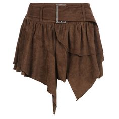 Lasaky - Academie Vintage Layered Suede Irregular Hem Mini Skirt Waist Belt Design, Lace Top Styles, Red Overalls, Skirt Aesthetic, Cord Skirt, Bodycon Dresses Casual, Half Skirt, Brown Skirts, Belt Design